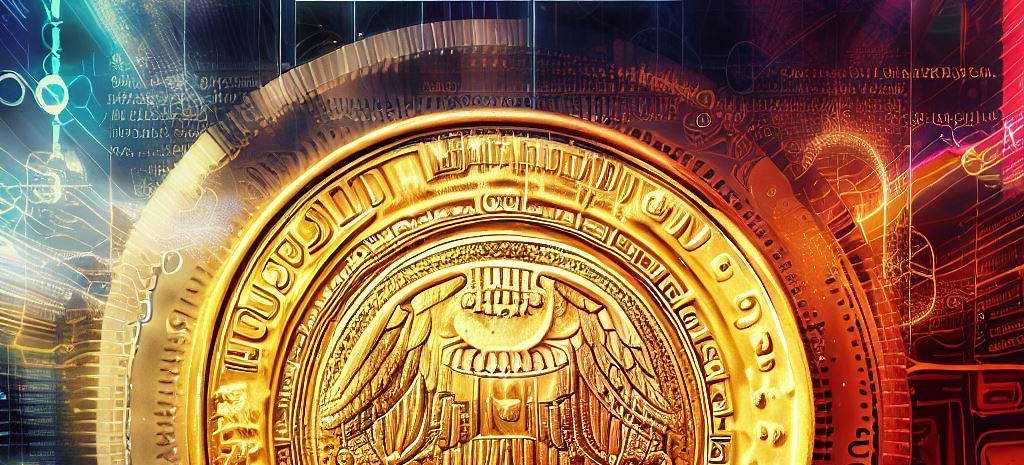 Representación visual informativa de los valores gubernamentales a corto plazo de México, con una moneda dorada en 3D en el centro, rodeada de gráficos, tablas e íconos que ilustran el contexto histórico, tasas de interés y relación económica