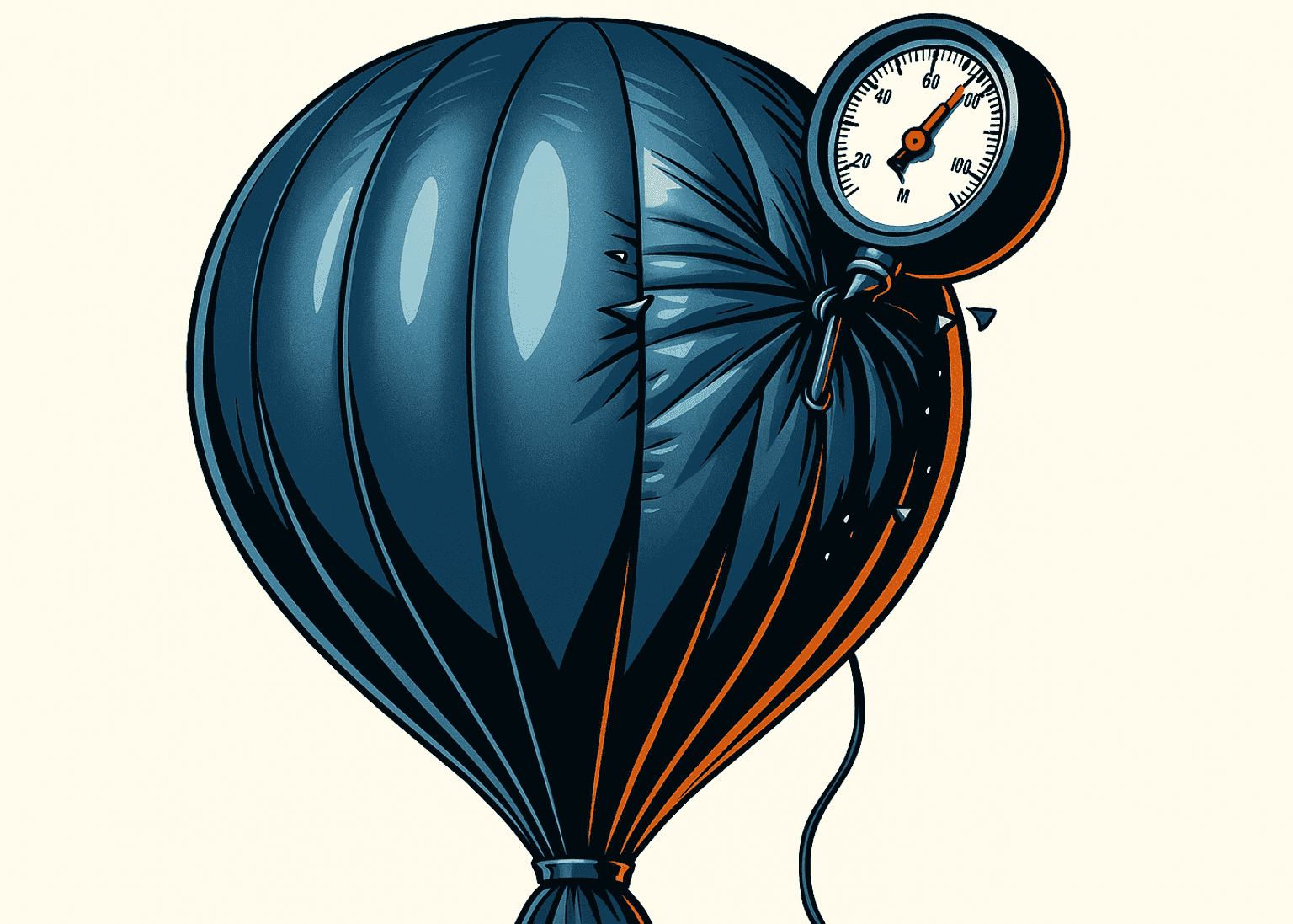 Ilustración de un globo inflado al máximo con un manómetro, simbolizando el impacto de la inflación y su posible aprovechamiento estratégico por las empresas.
